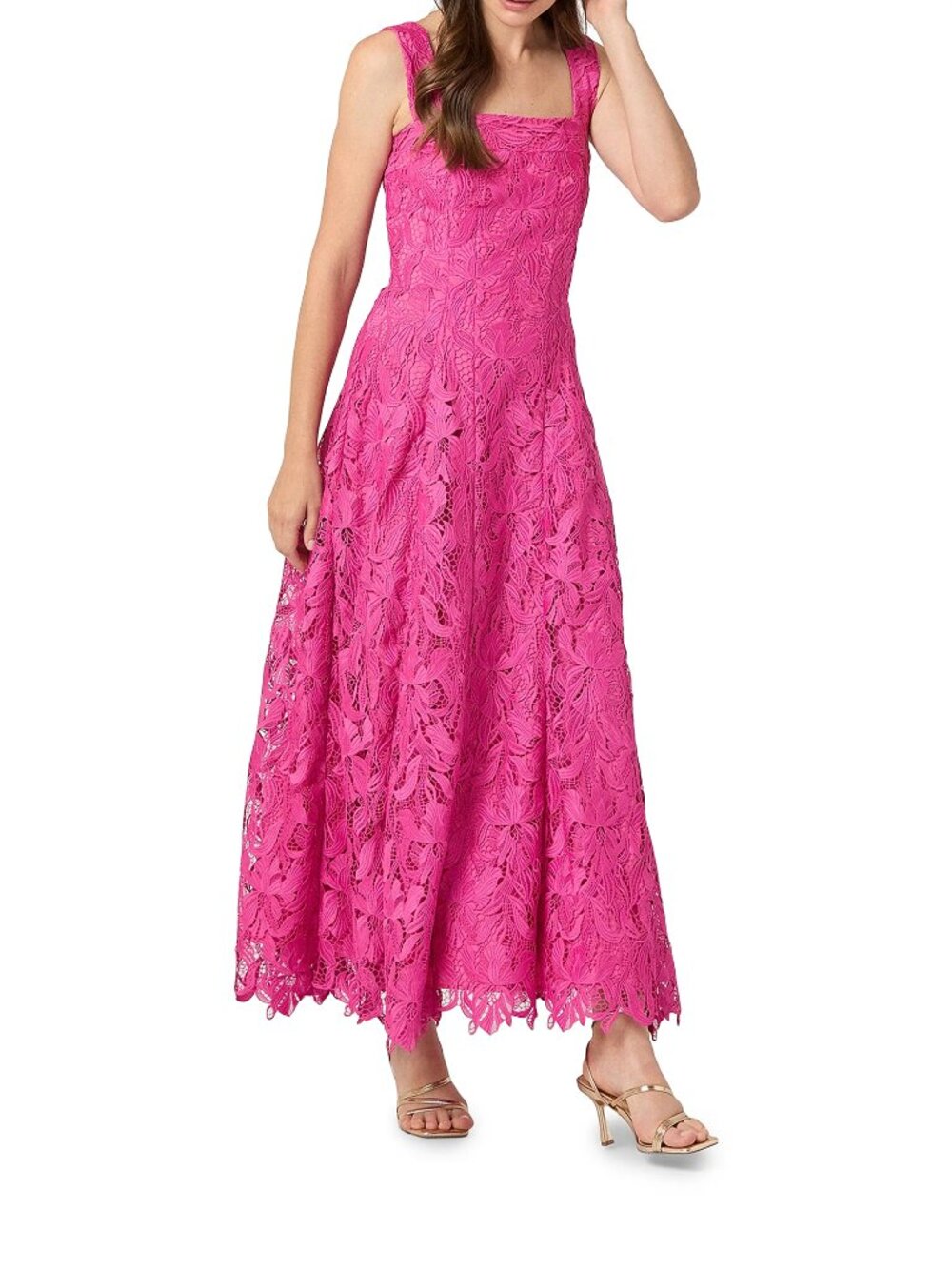 Shoshanna Hot Pink Lace Midi Dress